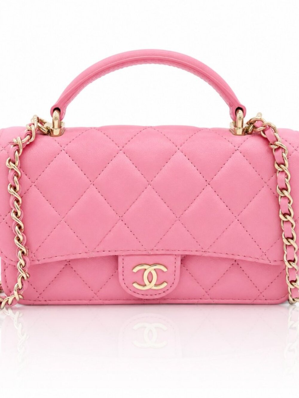 Chanel Mini Top Handle Rectangular Flap Bag – Pink Quilted Lambskin